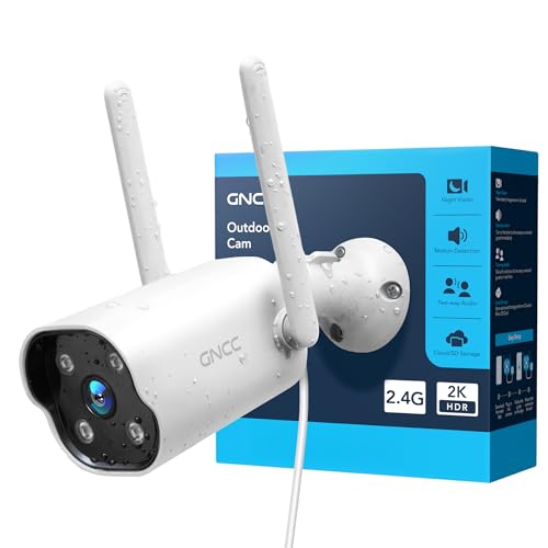 GNCC 2K HDR Kamera Überwachung Aussen, Überwachungskamera Aussen, Audio & Bewegungserkennung, Nachtsicht WiFi Outdoor, IP65 Wasserdicht, Cloud/SD Storage, 2-Wege-Audio, 2,4 GHz