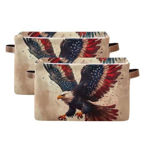 PaChyLuu Independence Storage Basket Bin Canvas Fabric Organizer Toys Basket with Handles for Home Office Nursery, Clothes, Gifts, 2 Pcs