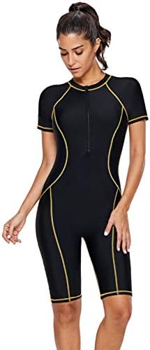 SAILBEE Women's One Piece Short Sleeves Contoured Zip Front Wetsuit Swimsuit