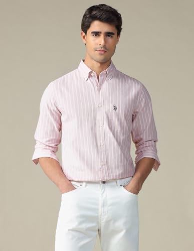 Image of U.S. Polo ASSN. Striped Regular Fit Shirt for Men - 100% Cotton, Breathable & Comfortable, Full Sleeves Casual Shirt for Men