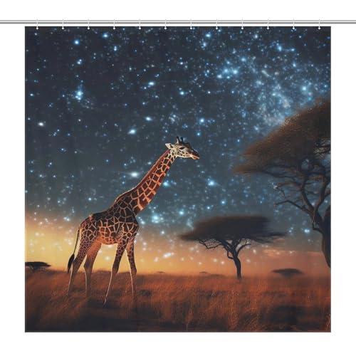 Rideau de douche lavable girafe en polyester imperméable avec ses 12 crochets - 7