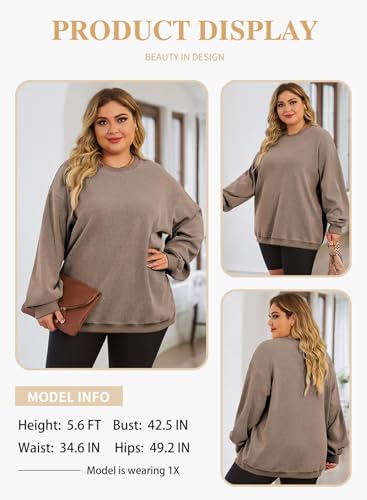 Image of Eytino Women Plus Size Sweatshirt Oversized Crew Neck Long Sleeve Tops