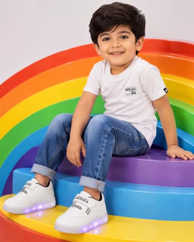 Image of Kids Athletic Shoes with LED Light, Hook and Loop Closure, White
