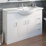Essentials 1200mm Bathroom Vanity Unit & Basin Sink Gloss White Floorstanding Tap + Waste