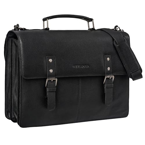 STILORD 'Bernd' Vintage Bolsa Portadocumentos Hombre Cuero Maletín Portatil 15,6 Pulgadas Grande Bolsa de Negocios Mujer para Business Trabajo Uni, Color:obsidiana negro