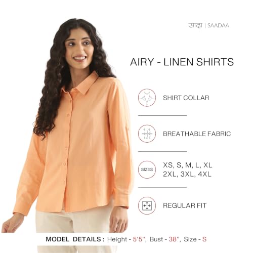 Image of SAADAA Airy Linen Shirt | Solid Regular Fit Casual Shirts Stylish for Women