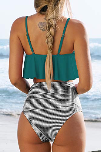 CUPSHE-Damen-Bikini-Set-Falbala-Rueschen-High-Waist-Bauchweg-Bademode-Zweiteiliger-Badeanzug