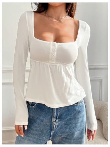 SOLY HUX Women's Babydoll Tops Long Sleeve Henley Shirts Cute Square Neck Coquette Peplum Top2