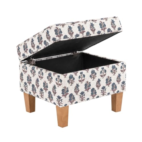 Image of HomePop 22 inch Medium Rectangular Storage Ottoman - Blue Floral Pattern