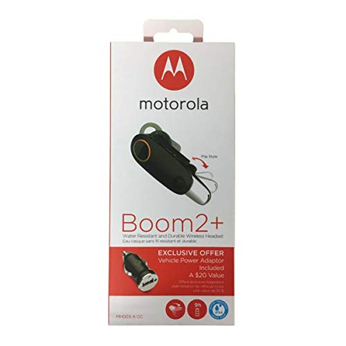 Motorola Boom 2+ "HD Flip Bluetooth - Water Resistant Durable Wireless Headset W/Car Charger, (US Retail Packing, Black (Boom 2+ with CLA)