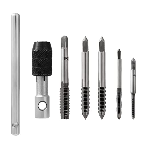 Treki 6 Piezas Llave de Rosca en Forma de T Llave Macho Roscar Ajustable Herramienta Llave de Mano Manual Llave de Grifo con Grifos de Flauta Recta M3/M4/M5/M6 para Madera, Plástico, Aluminio Cover