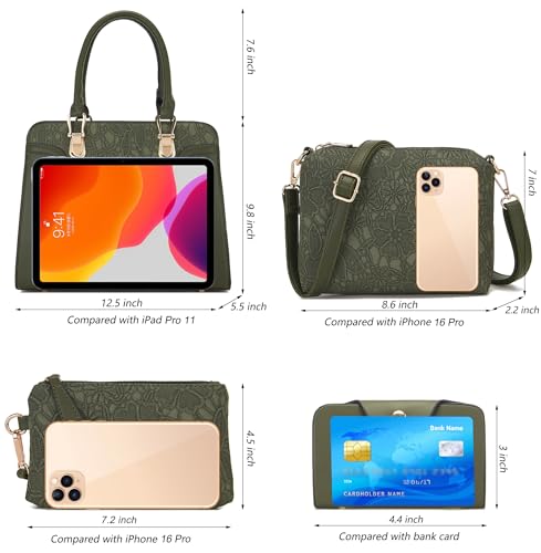 Image of Women's Fashion Handbag Tote Bag Shoulder Top Handle Satchel Purse Set 4pcs | Stylish Style,Chain Texture Design,Ample Space,Bear Doll Decoration,with a Crossbody Strap