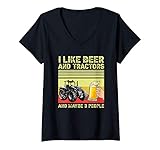 donna i like beer and tractors and maybe 3 people gift maglietta con collo a v