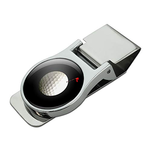 Golf Ball Moon Flag Golfing Satin Chrome Plated Metal Money Clip