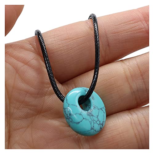 HONGYAN Naturelle Collier Pendentif en Pierre Naturelle Collier Rond Shape Crystal Opal Collier Agiché Collier Bijoux (Metal Color : Blue Turquoise) Cover