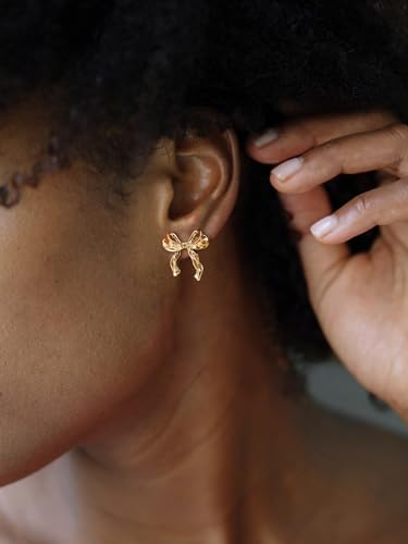 SWEETV Gold/Silver Bow Earrings for Women, 925 Sterling Silver Post Ribbon Knot Stud Earrings Drops, Daily Jewelry Accessory Valentines Day Gifts2