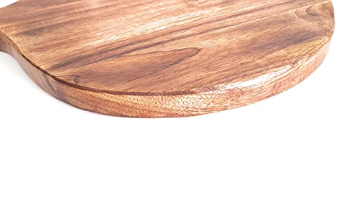 Tabla de cortar redonda de madera con mango y cuerda para colgar | Bandeja para servir pizza de 12 pulgadas | Tabla de corte rústica de madera y bandeja para fiestas (Diseño 2) miniatura 7