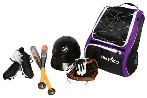 Athletico Baseball Bat Bag - Backpack for Baseball, T-Ball & Softball Equipment & Gear for Youth and Adults | Holds Bat, Helmet, Glove, & Shoes |Shoe Compartment & Fence Hook (Purple) by Athletico - Image 3