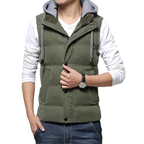 Men's Jackets Vest Warm Autumn Winter Coat Vest Hooded Detachable Thick Vest Jacket Tops Army Green