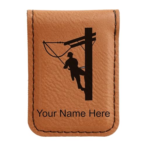 LaserGram Slim Magnetic Money Clip, Lineman, Personalized Engraving Included (Dark Brown)