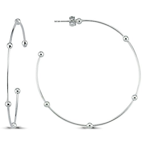 Vinani semi Créoles avec Boules Boucles d'Oreilles Clous grand lustré Argent Sterling 925 2CUG