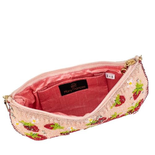 Mary Frances Strawberry Fields Beaded Crossbody Clutch Handbag – Statement Evening Bag with Removable Chain Strap, Pink4
