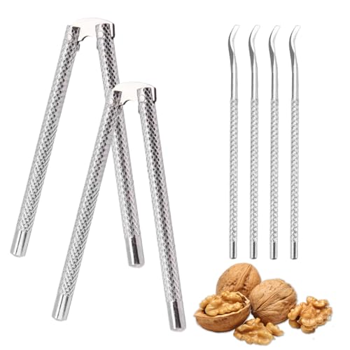 Nut Cracker Tool Set of 6, 2Pcs Stainless Steel Nut Cracker and 4 Picks for Seafood Crackers Walnut - Image 4