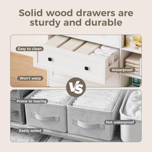 Tourpear Changing Table with 3 Large Dressers for Nursery, Wood, White — view 6