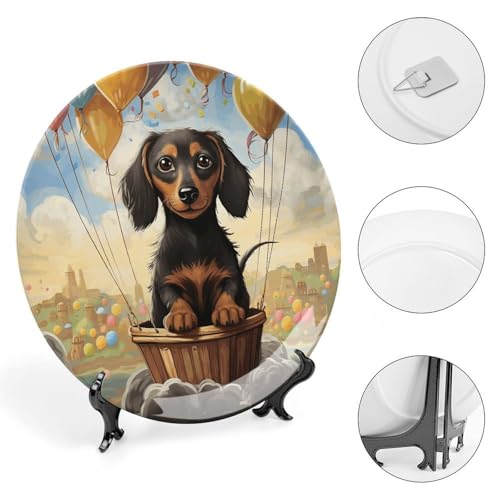 Plato decorativo Bone China Dachshund Globo 6 pulgadas miniatura 4