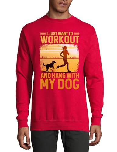 Pull en coton avec inscription pour le sport et les moments complices avec son chien en rouge