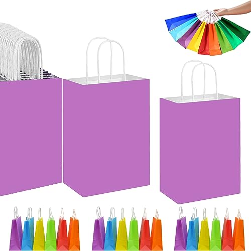 24 Pcak Purple Childrens Party Bags,Solid Colors Small Paper Party Bags for Kids,Adult Gift Bags with Twist Handles Party Gift Bags Thick Kraft Bags for Kids Birthday Present,Halloween,Christmas Bags
