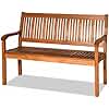 COSTWAY Wooden Bench Outdoor, Curved Armrest & Backrest, Sturdy Outdoor Wood Bench for Garden, Park & Porch, 25" D x 50" W x 36" H, Teak Colored