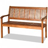 COSTWAY Wooden Bench Outdoor, Curved Armrest & Backrest, Teak Colored