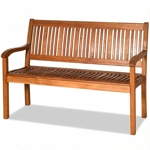 COSTWAY Wooden Bench Outdoor, Curved Armrest & Backrest, Sturdy Outdoor Wood Bench for Garden, Park & Porch, 25' D x 50' W x 36' H, Teak Colored