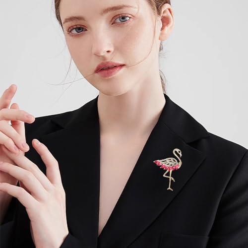 Image of Dainty Sparkly CZ Flamingo Brooches Pins Delicate Animal Crystal Brooch Classic for Women Girls Party Banquet Lapel Pins Dress Suit Shirt Clothes Accessories Jewelry Mother's Day Christmas Birthday Gifts 60mm