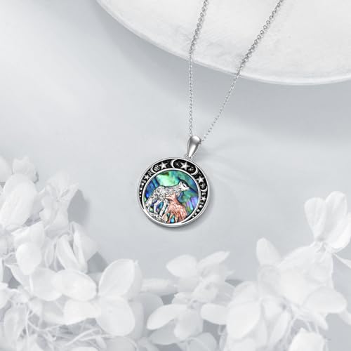 Animal Necklace Sterling Silver Double Cat/Wolf/Fox Pendant Moon and Star Necklace Jewelry Gifts for Women4