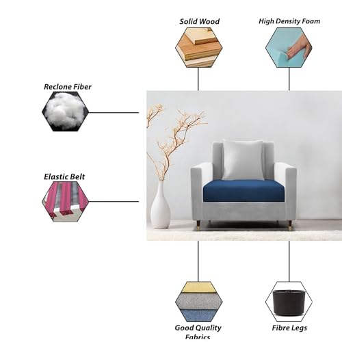 Image of Casaliving Garcia 1 Seater Sofa Set for Living Room (Blue Grey Colour) Premium Fabric Sofa