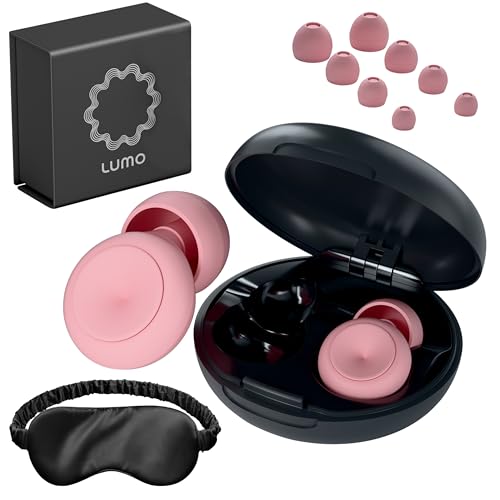 Lumo Tapones para los oídos para dormir, tapones de silicona reutilizables de 28 dB para reducción de ruido con máscara de seda para dormir, protección auditiva para trabajo y conciertos,