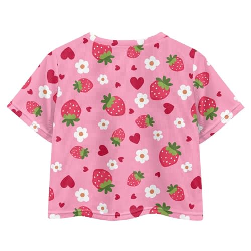Image of Girls Summer Crop Top Outfits Short Sleeve T Shirts Kids Cute Clothes Tees Blouse