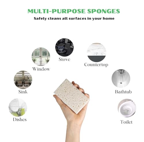 Image of THE GREATER PLANET- Natural Kitchen Sponges, Eco Friendly Cleaning sponges-Multipurpose Wood Cellulose Scrub sponges-10 Pack Biodegradable Organic Kitchen Dish Sponge Cleaning Earth Friendly Sponge.
