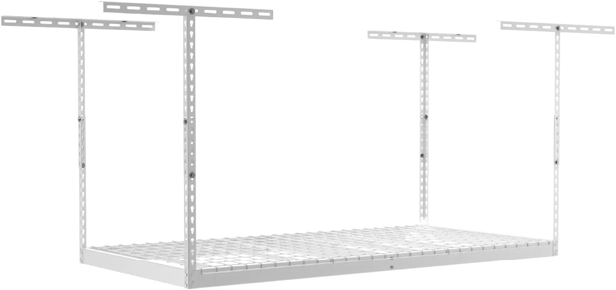 SafeRacks - 2x8 Overhead Garage Storage Rack - White - 24-45 Inch Adjustable Height with 400 Pound Weight Capacity