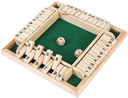 Shut The Box mit 2 Würfeln, ZoneYan Holz Brettspiel Würfel, Klassisch Würfelspiel, Klappbrett, Tisch Spiel für Partei, Mathe-Spiele für Kinder, 4 Spieler Cover