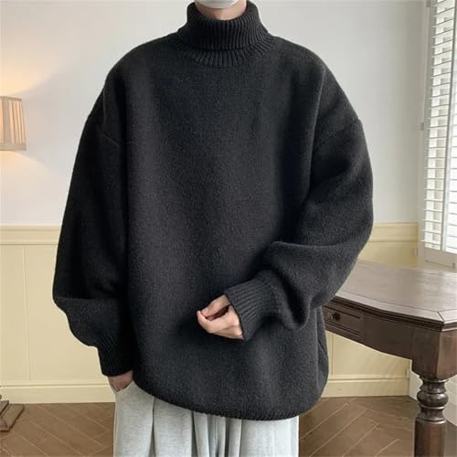 Men's Loose Casual Turtleneck Sweater Fashion Solid Color Warm Knitting Sweaters3