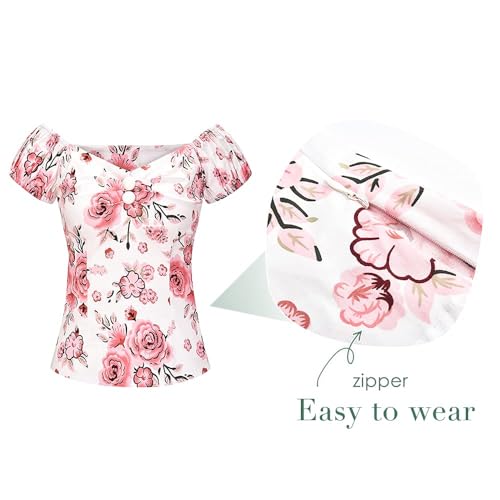 Image of YARN & INK Women's Rockabilly Tops 1950s Pinup Shirt Casual Off Shoulder Vintage Blouse