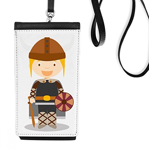 Pochette téléphone suède Viking noir de qualité : étui smartphone suspendu en faux cuir