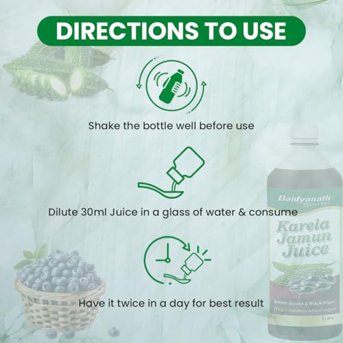 Image of Baidyanath Ayurved Neem Karela Jamun & Karela Jamun Juice combo (2L, 1Litre X 2) | Natural Remedy for Blood Sugar Management | Best For Digestive Health, Diabetic, Skin Care & Natural Detox | No Added Sugar