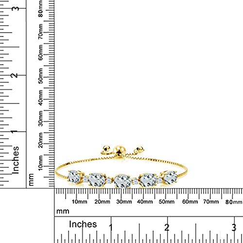 Gem Stone King 18K Yellow Gold Plated Silver Oval Sky Blue Aquamarine Tennis Bracelet For Women (6.20 Cttw, Gemstone Birthstone, Fully Adjustable Up To 9 Inch) #TOP24