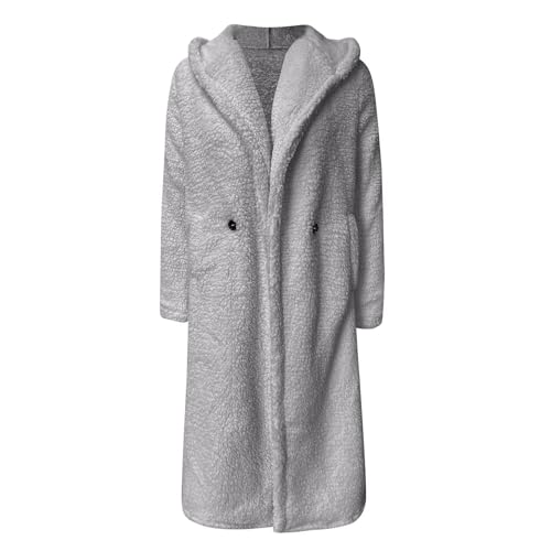 Akivide Womens Winter Teddy Sherpa Long Hooded Coat Jacket Oversized Warm Fuzzy Fleece Button Cardigan with Pockets3