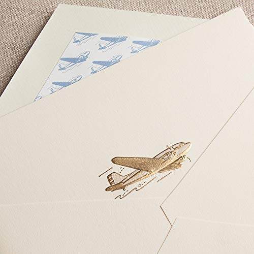 Image of Crane & Co. Engraved Vintage Airplane Note with Lined Envelopes- Pack of 10 Cards