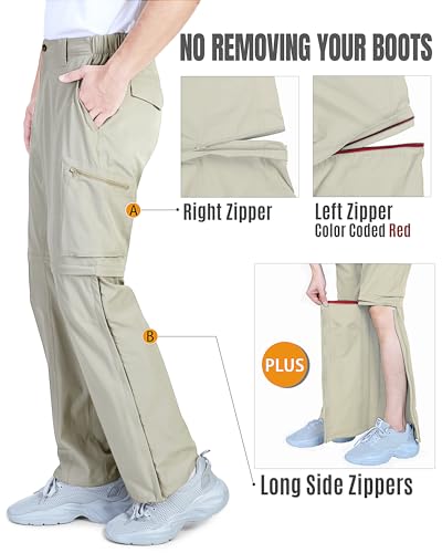 Outdoor Ventures Men's Zip Off Walking Trousers Lightweight Breathable Hiking Pants Quick Dry Stretch Work Cargo with Zip Pockets Beige 34W / 34L - Image 2